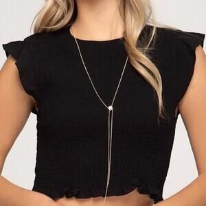 She & Sky Smocked Crop Top Black